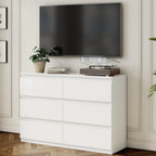 White Wood Dresser, 6 Drawer Dressers for Clothes Storage for Bedroom, Modern Dresser with Wide Drawers, Wide Wooden Chest Drawers for Living Room, Entryway, TV Stand(47" W x15.4 Dx32.3 H)