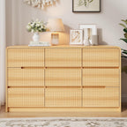 Fluted Dresser for Bedroom, 9 Drawer Dressers for Closet 55" Wide Large Wood Dresser Modern TV Stand, Wooden Clothes Storage Organizer Chest of Drawers for Living Room Hallway Entryway