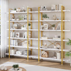 Heavy Duty 6-Tier Industrial Bookcase, 47" Wide Wood Bookshelf for Home Office, 120lbs Shelf Capacity, Open Shelving Display with Reinforced Horizontal Shelf for Living Room Bedroom, White