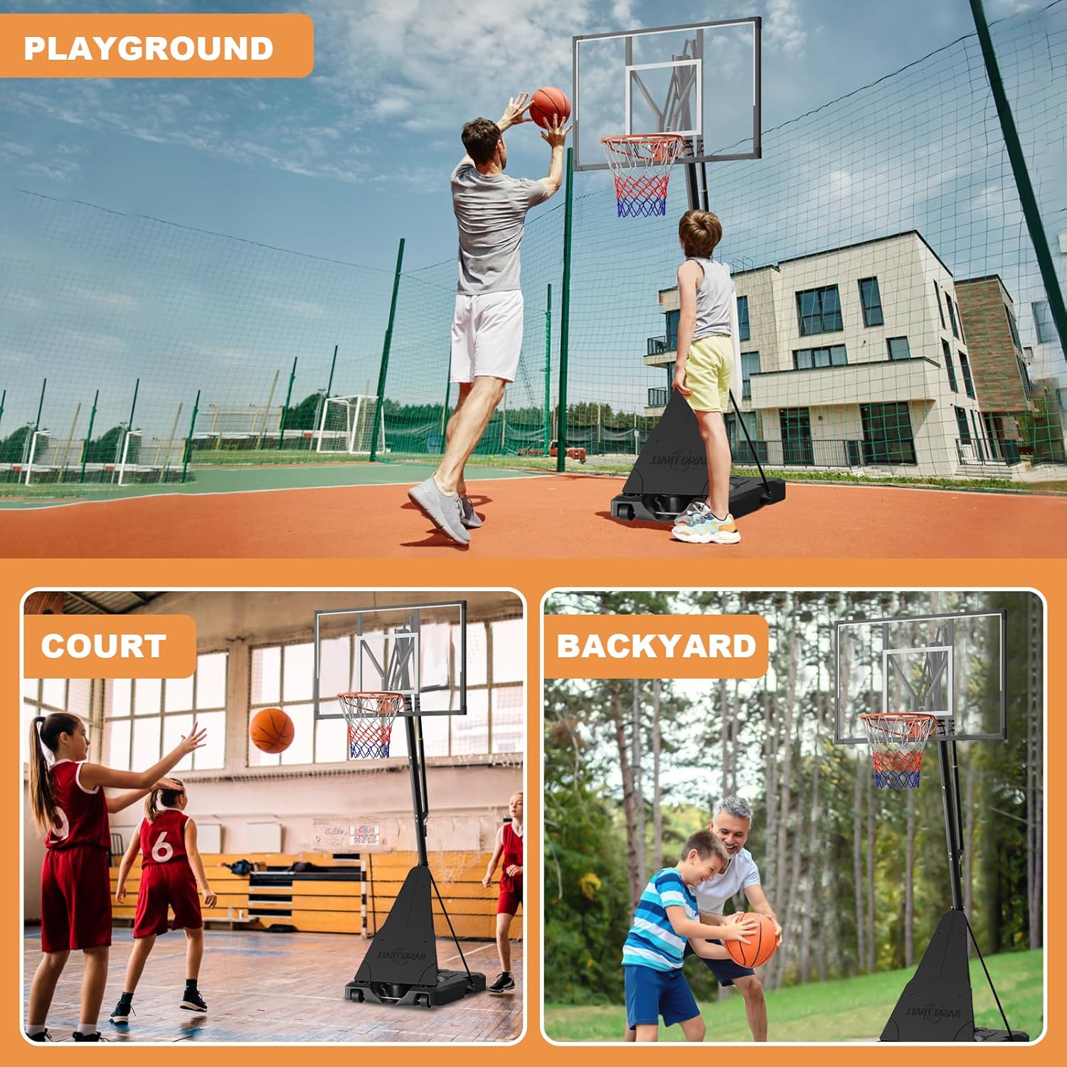 44 Inch Basketball Hoop, 5-10FT Height Adjustable Basketball Hoop Goal System with Shatterproof Backboard and Wheels, Outdoor Portable Basketball Goals for Backyard, Garage, Park (Hand Crank)