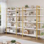 Heavy Duty 5-Tier Industrial Bookcase, 47" Wide Wood Bookshelf for Home Office, 120lbs Shelf Capacity, Shelving Display with Reinforced Horizontal Shelf for Living Room Bedroom,White