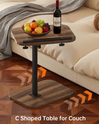 C Shaped End Table with Adjustable Height & 360° Swivel Top, Side Table & TV Tray Table for Living Room, Bedroom, Small Spaces, Walnut