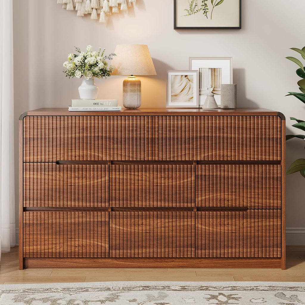 Fluted Dresser for Bedroom, 8 Drawer Dressers for Closet 53" Wide Large Wood Dresser Modern TV Stand, Wooden Clothes Storage Organizer Chest of Drawers for Living Room Hallway Entryway
