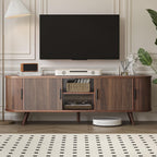 62" Fluted TV Stand, Mid Century Modern TV Stand for TVs up to 70", Entertainment Center with Storage, Sliding Doors, Adjustable Shelf, Wood Media Console for Living Room, Bedroom, Walnut