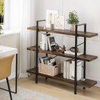 Heavy Duty 3-Tier Industrial Bookcase, 39" Wide Wood Bookshelf for Home Office, 120lbs Shelf Capacity, Rustic Open Shelving Display with Reinforced Horizontal Shelf for Living Room Bedroom