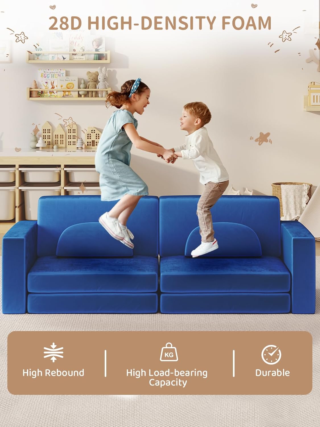Modular Kids Play Couch, 10PCS Nugget Couch Kids for Boys and Girls, Child Sectional Sofa Versatile Kid Sofa for Playroom, Bedroom, Classroom, Navy Blue