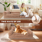 72" Foldable Human Dog Bed for Adults, Fluffy Faux Fur with Blanket, Orthopedic Washable Dog Bed with Memory Foam and Water Repellent Liner Extra Large Thick for Pet (Brown)
