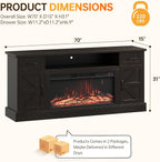 70 inch Fireplace TV Stand for Living Room, Electric Fireplace TV Stand with 12 Colors of 3D Flame & Heating, Entertainment Center with Storage Cabinet (Brown, Farmhouse)
