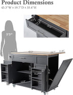 Kitchen Island with Storage, 31.5" D Rolling Kitchen Cart on Wheels with Widen Drop Leaf Rubberwood Top, Large Mobile Kitchen Island with Trash Can Storage and Towel Bar, Grey