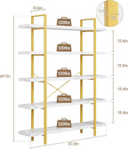 Heavy Duty 5-Tier Industrial Bookcase, 47" Wide Wood Bookshelf for Home Office, 120lbs Shelf Capacity, Shelving Display with Reinforced Horizontal Shelf for Living Room Bedroom,White