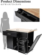 Kitchen Island with Storage, 31.5" D Rolling Kitchen Cart on Wheels with Widen Drop Leaf Rubberwood Top, Large Mobile Kitchen Island with Trash Can Storage and Towel Bar, Black
