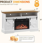 70 inch Fireplace TV Stand for Living Room, Electric Fireplace TV Stand with 12 Colors of 3D Flame & Heating, Entertainment Center with Storage Cabinet (White, Rustic Sliding)