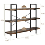 Heavy Duty 3-Tier Industrial Bookcase, 39" Wide Wood Bookshelf for Home Office, 120lbs Shelf Capacity, Rustic Open Shelving Display with Reinforced Horizontal Shelf for Living Room Bedroom