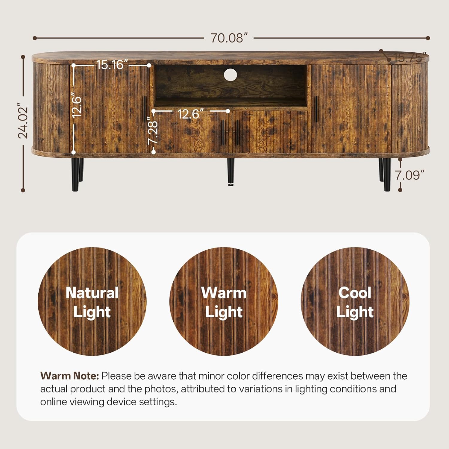 70" Fluted TV Stand, Mid Century Modern TV Stand for TVs up to 80", Entertainment Center with Storage, Adjustable Shelves, Wood Media Console for Living Room, Bedroom,Rustic Brown