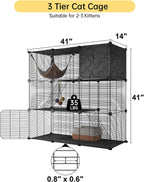 Cat Cages Indoor, 3 Tier Cat Enclosure, Cat Cage with Toy Ball and Cat Hammock for 2-3 Cats