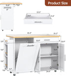 Rolling Kitchen Island with Hidden Trash Can Storage, Kitchen Island on Wheels with Storage, 3-Tier Spice Rack, Towel Rack&Drawer, Mobile Portable Island for Kitchen, White