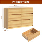 Fluted Dresser for Bedroom, 6 Drawer Dressers for Closet 48" Wide Large Wood Dresser Modern TV Stand, Wooden Clothes Storage Organizer Chest of Drawers for Living Room Hallway Entryway