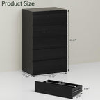 Black Wood Dresser for Bedroom, 5 Drawer for Clothes Storage, Modern Dresser with Wide Drawers, Wide Wooden Chest Drawers for Living Room, Entryway, TV Stand