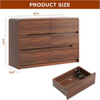 Fluted Dresser for Bedroom, 6 Drawer Dressers for Closet 48" Wide Large Wood Dresser Modern TV Stand, Wooden Clothes Storage Organizer Chest of Drawers for Living Room Hallway Entryway