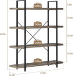 Heavy Duty 4-Tier Industrial Bookcase, 47" Wide Wood Bookshelf for Home Office, 120lbs Shelf Capacity, Rustic Shelving Display with Reinforced Horizontal Shelf for Living Room Bedroom,Grey