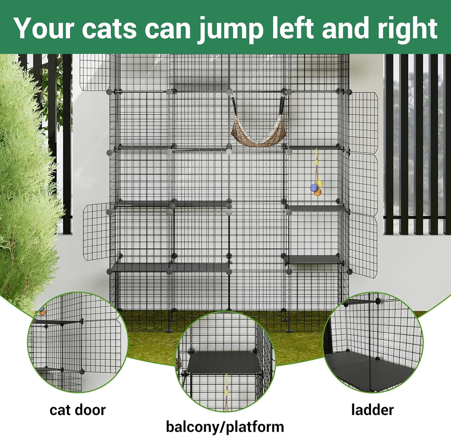 5-Tier 70 Inch Large Cat Cages, DIY Cat Enclosure Indoor with 5 Doors 12 Jumping, Large Detachable Metal Wire Cat Kennel Exercise Place Ideal for 1-4 Cats