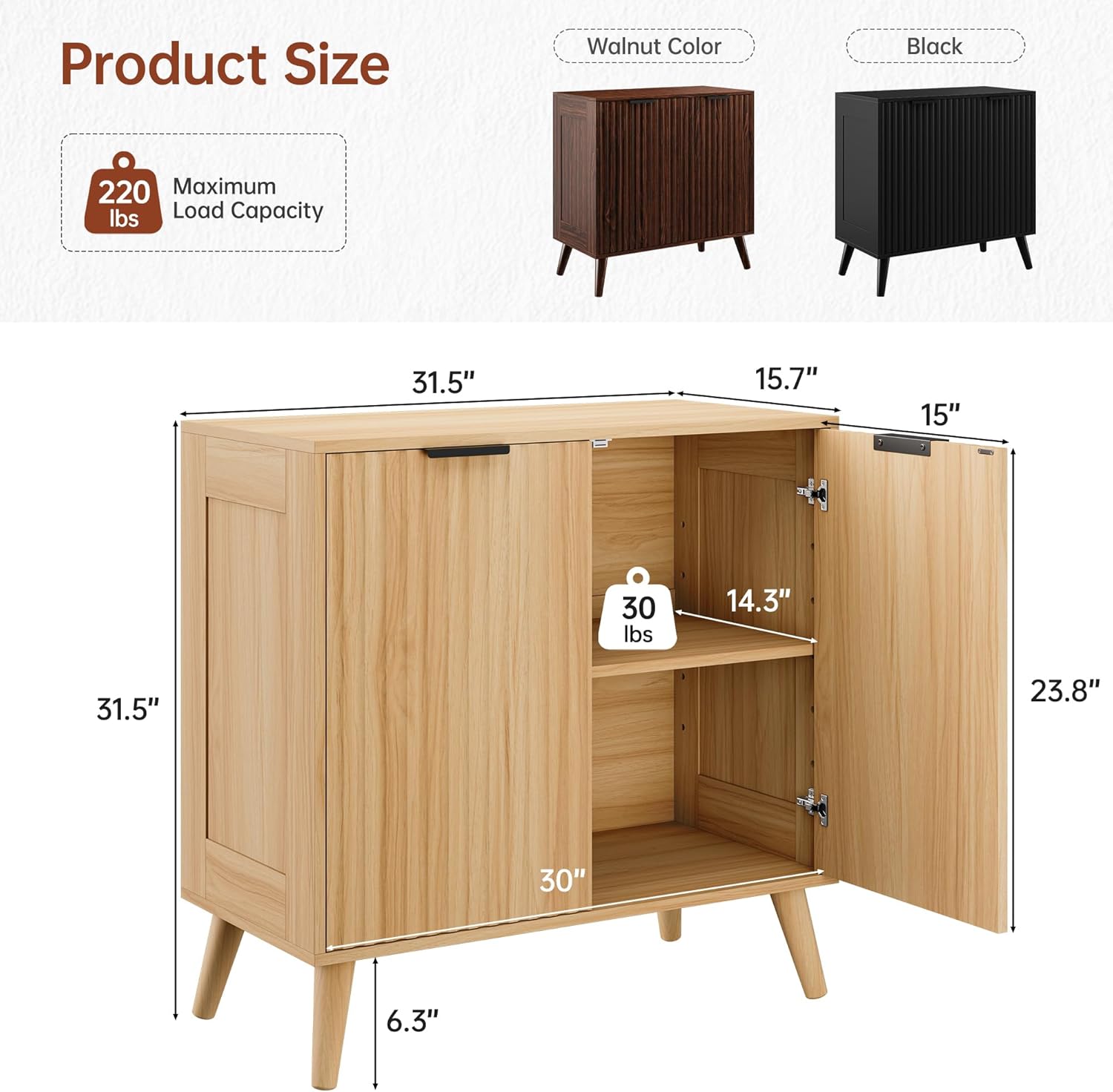 Fluted Sideboard Buffet Cabinet with Storage, Modern Sideboard Cabinet for Dining Room, Accent Credenza with Adjustable Shelves 2 Doors Storage Cabinets for Living Room|Kitchen, Natural