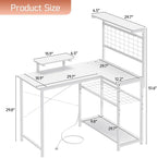 L Shaped Gaming Desk, Reversible Computer Desk with 4-Tier Shelves, Corner Desk with Pegboard, Home Office Desk with LED Lights & Power Outlets Gaming Desk with Storage, White