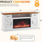 70 inch Fireplace TV Stand for Living Room, Electric Fireplace TV Stand with 12 Colors of 3D Flame & Heating, Entertainment Center with Storage Cabinet (White, Farmhouse)