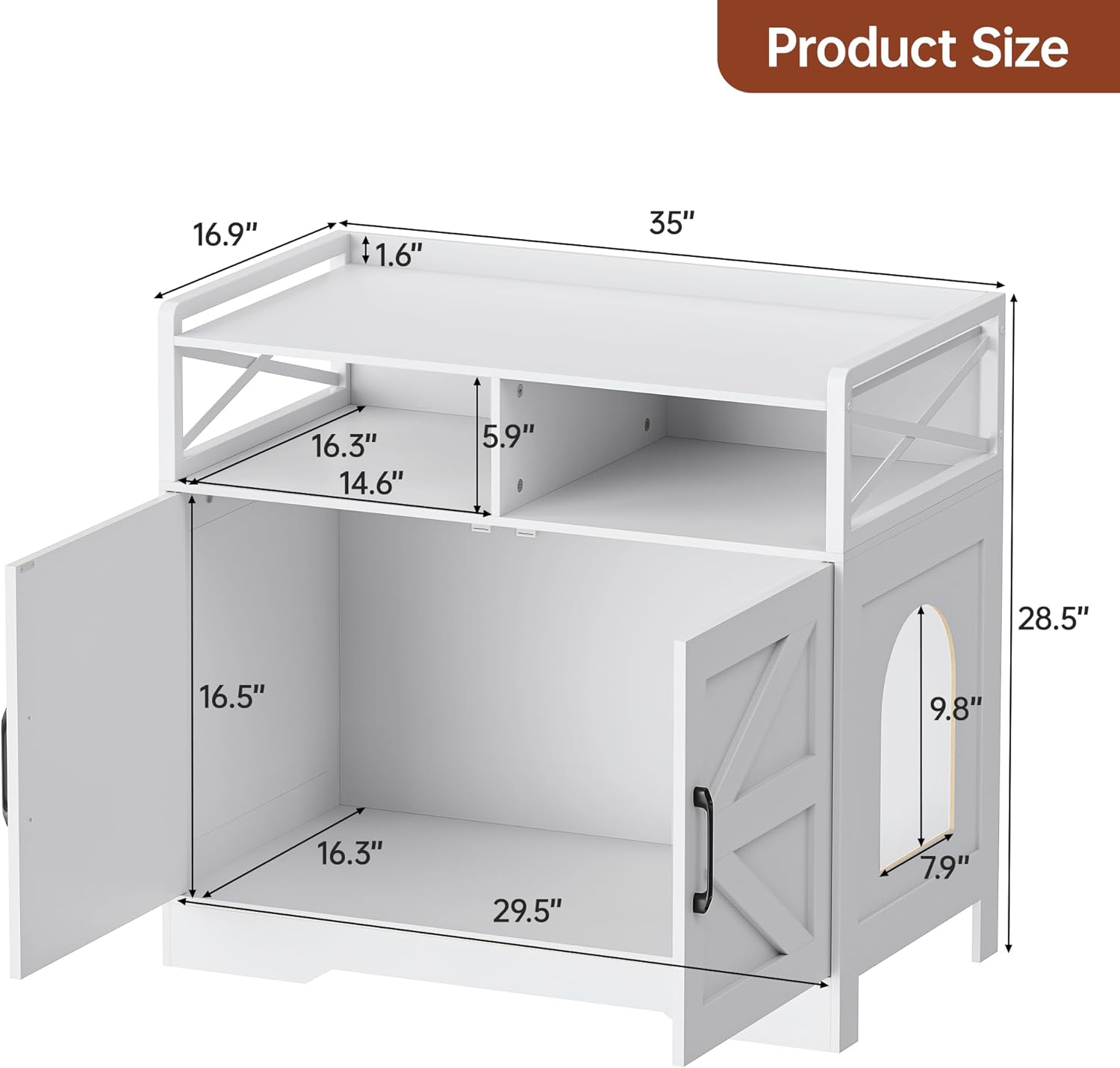 Cat Litter Box Enclosure, Ultra-Large Hidden Litter Box Furniture with Top Opening, Anti-Tipping Fence and 2 Open Drawers, Litter Box Cabinet End Table, White