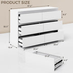 White Wood Dresser, 6 Drawer Dressers for Clothes Storage for Bedroom, Modern Dresser with Wide Drawers, Wide Wooden Chest Drawers for Living Room, Entryway, TV Stand(47" W x15.4 Dx32.3 H)