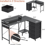 L Shaped Gaming Desk with 4 Drawers, 51" Reversible Computer Desk with Monitor Stand, Home Office Table with USB Port&LED Lights, L Shape Corner Office Desk with Open Shelves&Hooks, Black