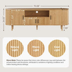 70" Fluted TV Stand, Mid Century Modern TV Stand for TVs up to 80", Entertainment Center with Storage, Adjustable Shelves, Wood Media Console for Living Room, Bedroom, Natural