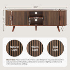 62" Fluted TV Stand, Mid Century Modern TV Stand for TVs up to 70", Entertainment Center with Storage, Sliding Doors, Adjustable Shelf, Wood Media Console for Living Room, Bedroom, Walnut