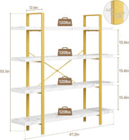 Heavy Duty 4-Tier Industrial Bookcase, 47" Wide Wood Bookshelf for Home Office, 120lbs Shelf Capacity, Shelving Display with Reinforced Horizontal Shelf for Living Room Bedroom,White