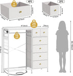 47.2" White Dresser with Hanging Rack, 2 in 1 Bedroom 6 Drawers Dresser with LED Lights & Charging Station, Wooden Dressers with Fabric Drawers and Clothing Rack for Girls, Kids