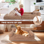 57" Foldable Human Dog Bed for Kids, Fluffy Faux Fur, Orthopedic Washable Dog Bed with Memory Foam and Water Repellent Liner Thick for Pet Installation Free (Brown)
