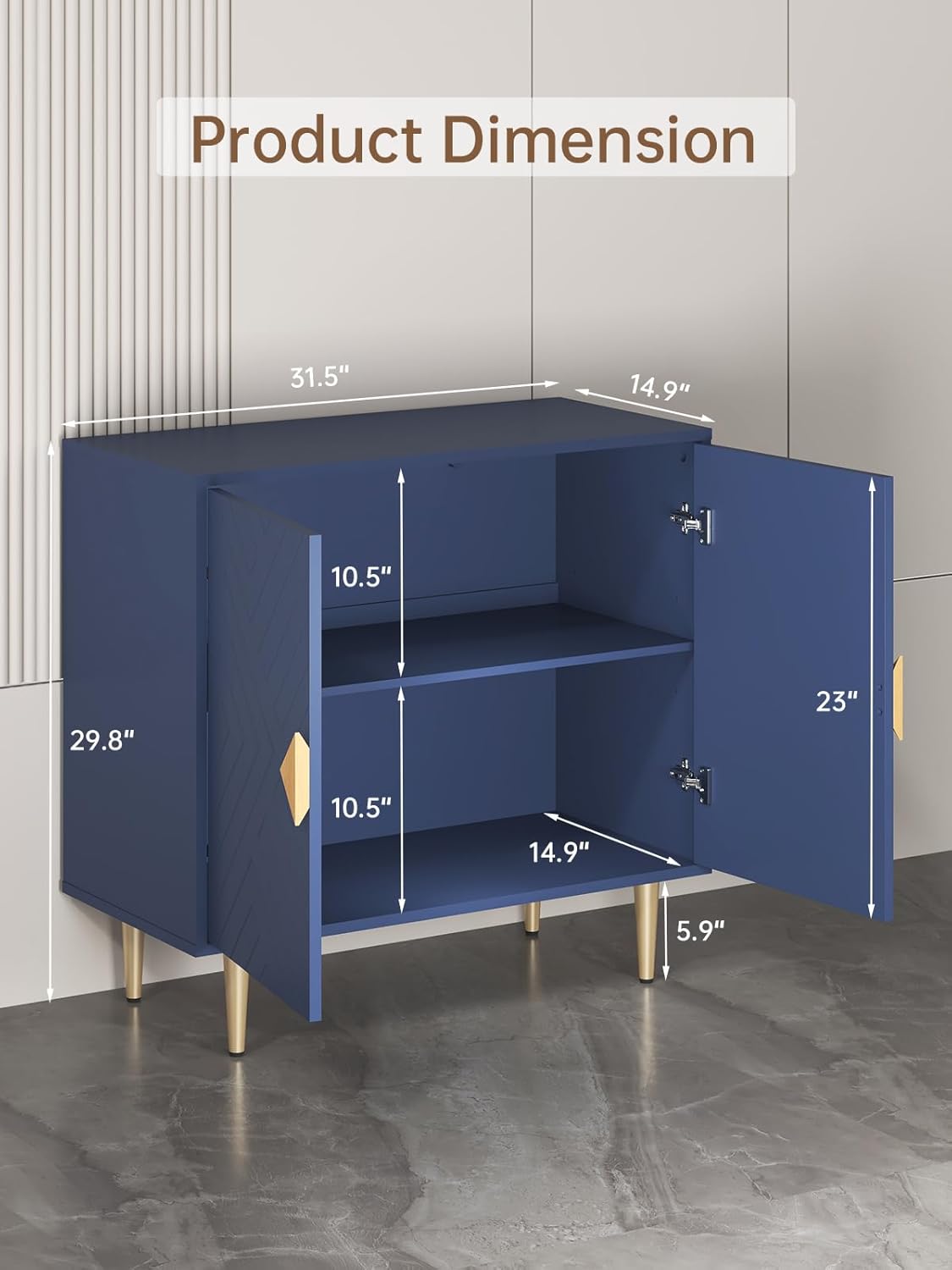 Buffet Cabinet with Storage, 31.5'' Modern Sideboard Cabinet with 2 Doors and Adjustable Shelf, Credenza Buffet Table for Living Room, Kitchen and Entryway, Blue
