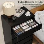 Black Wood Dresser for Bedroom, 5 Drawer for Clothes Storage, Modern Dresser with Wide Drawers, Wide Wooden Chest Drawers for Living Room, Entryway, TV Stand