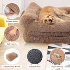 72" Foldable Human Dog Bed for Adults, Fluffy Faux Fur with Blanket, Orthopedic Washable Dog Bed with Memory Foam and Water Repellent Liner Extra Large Thick for Pet (Brown)