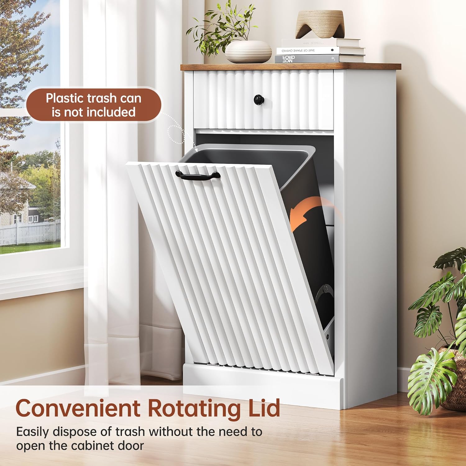 Tilt Out Trash Can Cabinet 10 Gallon, Wooden Laundry Hamper with Hideaway Drawer, Recycling Trash Can Storage for Kitchen Laundry Living Room (White, 10 Gallon)