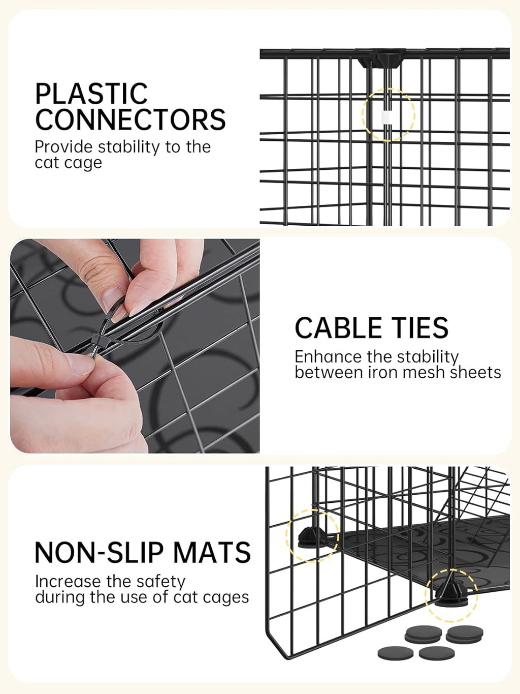 2 Tier Kitten Cage with Climbing Ladder, Sturdy and Stable Metal Wire Cat Enclosure for Indoor Cats, DIY Crate for Ferret, Squirrel and Small Animals, Black