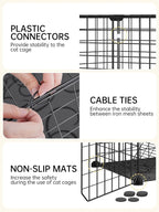 2 Tier Kitten Cage with Climbing Ladder, Sturdy and Stable Metal Wire Cat Enclosure for Indoor Cats, DIY Crate for Ferret, Squirrel and Small Animals, Black