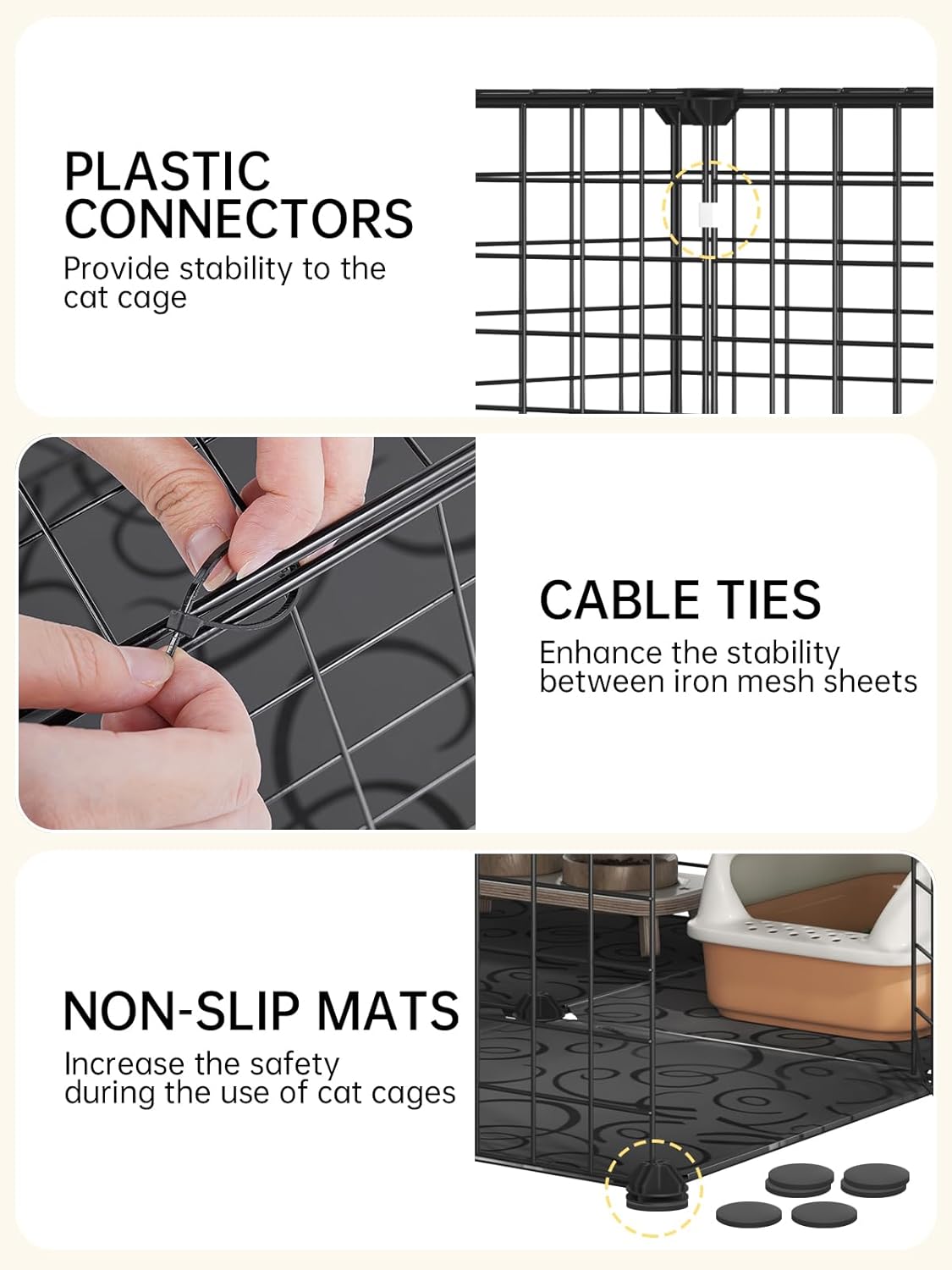2 Tier Cat Cage with Climbing Ladder, Detachable Metal Wire Cat Kennels for Indoor Cats, DIY Cat Crate for Ferret, Squirrel and Small Animals, Black