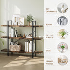 Heavy Duty 3-Tier Industrial Bookcase, 39" Wide Wood Bookshelf for Home Office, 120lbs Shelf Capacity, Rustic Open Shelving Display with Reinforced Horizontal Shelf for Living Room Bedroom