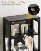 Glass Display Cabinet, 65" Tall Display Case with RGB Lights Curio Cabinet with Glass Doors 4-Tier LED Storage Cabinet with Human Body Sensor & Press-To-Open for Collectibles Book Figure (Black)