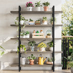 Heavy Duty 5-Tier Industrial Bookcase, 47" Wide Wood Bookshelf for Home Office, 120lbs Shelf Capacity, Rustic Shelving Display with Reinforced Horizontal Shelf for Living Room Bedroom,Grey
