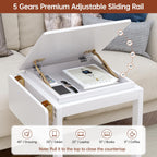 C Shaped End Table, Rolling Side Table with 4-Way Convertible Desktop, Wooden C Table with Multi-functional Folding Tray & Lockable Wheels, Side Table for Couch, Living Room, Bedroom, White