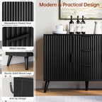 47" Black Sideboard Buffet Cabinet with 3 Drawers, Fluted Modern Buffet Cabinet with Storage, 2 Doors Sideboard Cabinets Accent Credenza for Dining Room|Living Room|Entryway