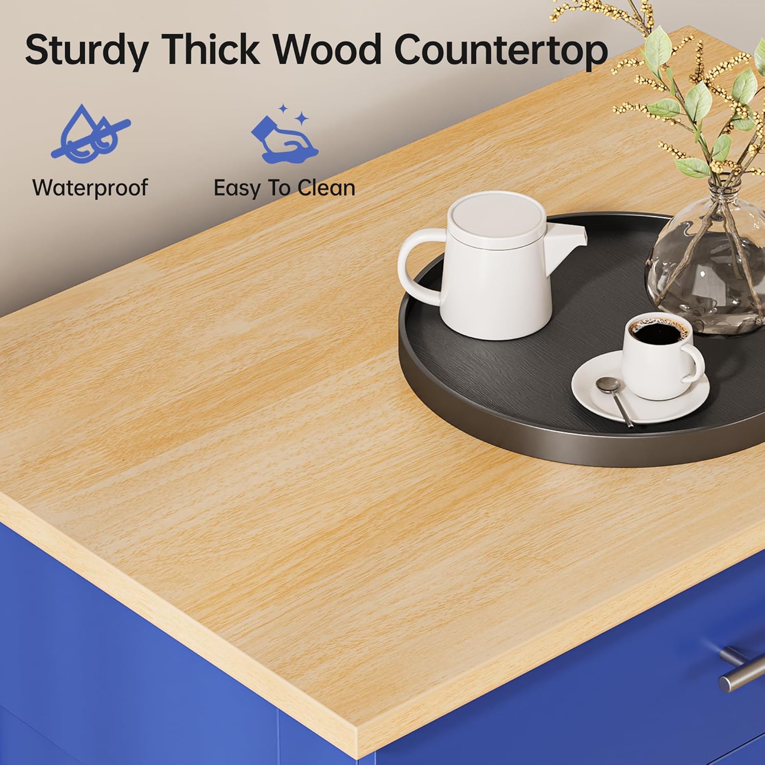 Kitchen Island Cart with Storage, Small Kitchen Island on Wheels with Large Drawer, Adjustable Shelf & Towel Rack, Rolling Island Table for Kitchen & Dining Room, Blue