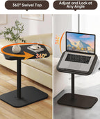 C Shaped End Table with Adjustable Height & 360° Swivel Top, Side Table & TV Tray Table for Living Room, Bedroom, Small Spaces, Black